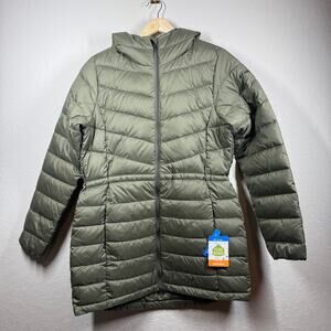 Women's Columbia Green Quilted Puffer Full Zip Coat with Hood Size S NEW
